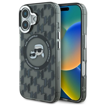 Karl Lagerfeld IML Monogram Karl & Choupette Head MagSafe - Etui iPhone 16 (czarny) (KLHMP16SHMCKMHK)