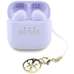 Guess Glossy Effect Printed Classic Logo & Charm - Słuchawki Bluetooth TWS + etui ładujące (lawendowy) (GUTWSXMCCLU)