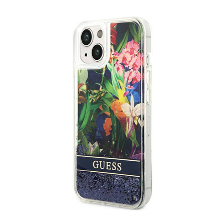 Guess Liquid Glitter Flower – Etui iPhone 14 (niebieski) (GUHCP14SLFLSB)