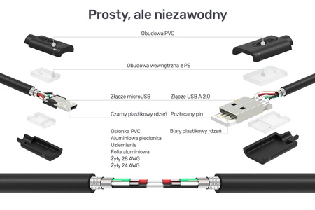 Unitek Mobile Kabel Przewód microUSB-USB 2.0 1m (Y-C451GBK)