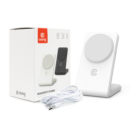 Crong MagSpot Stand - Ładowarka bezprzewodowa 2w1 z MagSafe do iPhone i AirPods (biały) (CRG-MSS-WHT)