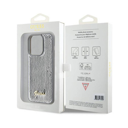 Guess Sequin Script Metal - Etui iPhone 15 Pro Max (srebrny) (GUHCP15XPSFDGSS)