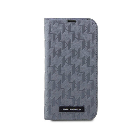 Karl Lagerfeld Booktype Saffiano Monogram - Etui iPhone 14 (Srebrny) (KLBKP14SSAKLHPG)