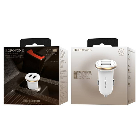Borofone - ładowarka samochodowa 2x USB, biały (BFO-BZ5-W)
