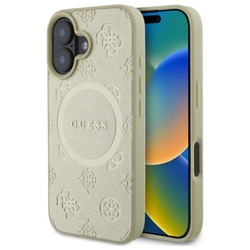 Guess Saffiano Peony Classic Logo MagSafe - Etui iPhone 16 (złoty) (GUHMP16SPSAPSMED)