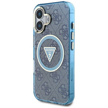 Guess IML Metal Glitter 4G Circle Triangle MagSafe - Etui do iPhone 16 (niebieski) (GUHMP16SHG4PRTGB)