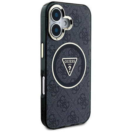 Guess IML Metal Glitter 4G Circle Triangle MagSafe - Etui do iPhone 16 (czarny) (GUHMP16SHG4PRTGK)