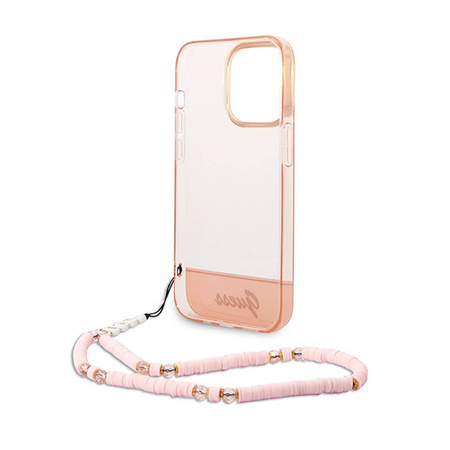 Guess Translucent Pearl Strap - Etui iPhone 14 Pro (różowy) (GUHCP14LHGCOHP)