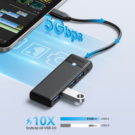 Orico Hub USB-C 4 porty USB-A 3.0 5Gbps czarny (PAPW4A-C3-015-BK-EP)
