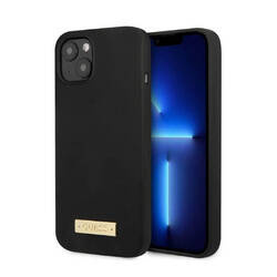 Guess Silicone Logo Plate MagSafe - Etui iPhone 13 (czarny) (GUHMP13MSPLK)