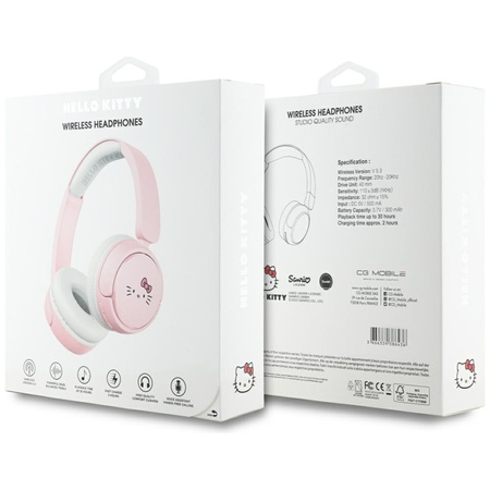 Hello Kitty Face Logo - Bezprzewodowe słuchawki nauszne Bluetooth V5.3 (różowy) (HKOBHV6ROKFP)