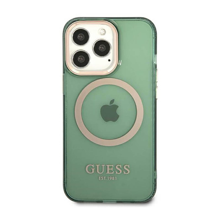 Guess Gold Outline Translucent MagSafe - Etui iPhone 13 Pro (zielony) (GUHMP13LHTCMA)