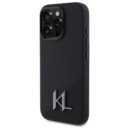 Karl Lagerfeld Silicone Shadow Metal Initial MagSafe - Etui iPhone 16 Pro (czarny) (KLHMP16LSCMKMPCK)