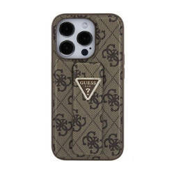 Guess Grip Stand 4G Triangle Strass Logo - Etui iPhone 15 (brązowy) (GUHCP15SPGS4TDW)