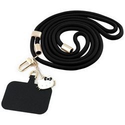 Hello Kitty Patch & Kitty Head Charm - Uniwersalny pasek / smyczka do telefonu (czarny) (HKUCPNMK)