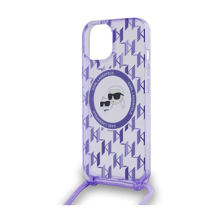Karl Lagerfeld IML Crossbody Monogram Karl & Choupette Head MagSafe - Etui iPhone 15 / 14 / 13 (fioletowy) (KLHMP15SHCKCKLCU)