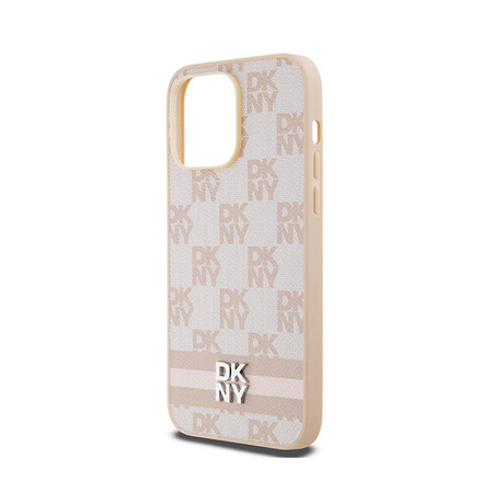 DKNY Leather Checkered Mono Pattern & Printed Stripes - Etui iPhone 14 Pro Max (różowy) (DKHCP14XPCPTSSP)