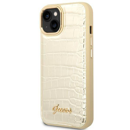 Guess Croco Collection – Etui iPhone 14 Plus (złoty) (GUHCP14MHGCRHD)