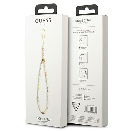 Guess Phone Strap Beads Heishi - Zawieszka do telefonu 25 cm (White) (GUSTPEARW)