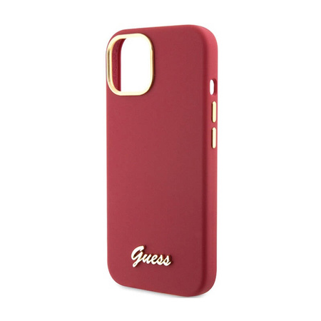 Guess Silicone Script Metal Logo & Frame - Etui iPhone 15 (magenta) (GUHCP15SSMBSLM)