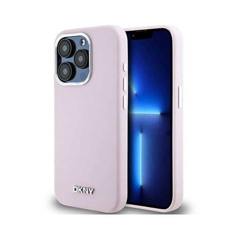 DKNY Liquid Silicone Small Metal Logo MagSafe - Etui iPhone 15 Pro (różowy) (DKHMP15LSMCHLP)