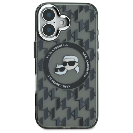 Karl Lagerfeld IML Monogram Karl & Choupette Head MagSafe - Etui iPhone 16 (czarny) (KLHMP16SHMCKMHK)
