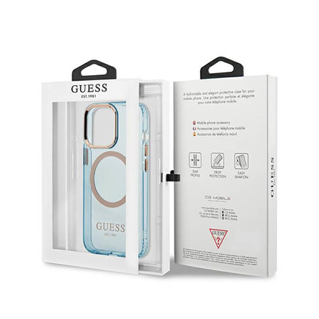Guess Gold Outline Translucent MagSafe - Etui iPhone 13 Pro (niebieski) (GUHMP13LHTCMB)
