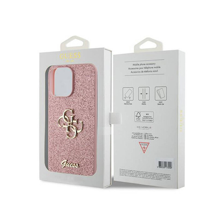 Guess Glitter Script Big 4G - Etui iPhone 15 Pro (różowy) (GUHCP15LHG4SGP)