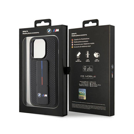 BMW Grip Stand Smooth & Perforated - Etui iPhone 15 Pro (czarny) (BMHCP15LGSPPRK)
