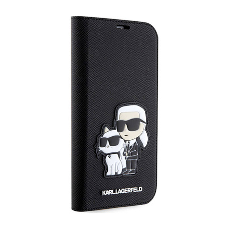 Karl Lagerfeld Booktype NFT Saffiano Karl & Choupette - Etui iPhone 14 Pro (Czarny) (KLBKP14LSANKCPK)