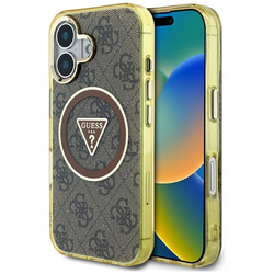 Guess IML Metal Glitter 4G Circle Triangle MagSafe - Etui do iPhone 16 (brązowy) (GUHMP16SHG4PRTGW)