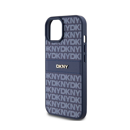 DKNY Leather Mono Stripe & Metal Logo - Etui iPhone 15 / 14 / 13 (niebieski) (DKHCP15SPRTHSLB)