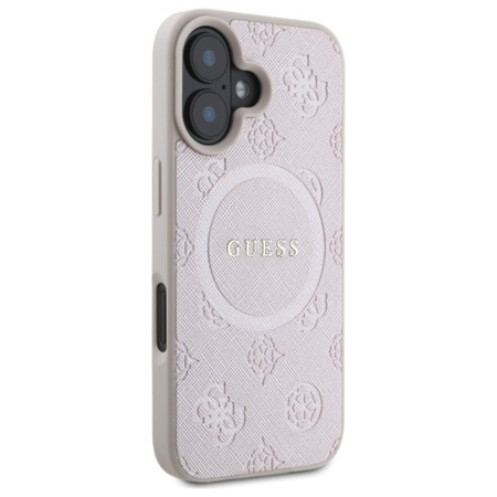 Guess Saffiano Peony Classic Logo MagSafe - Etui iPhone 16 (różowy) (GUHMP16SPSAPSMEP)