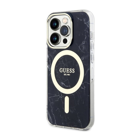Guess Marble MagSafe - Etui iPhone 14 Pro Max (Czarny) (GUHMP14XPCUMAK)