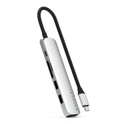 Satechi 6-in-1 USB-C Slim Multiport Adapter - aluminiowy adapter do urządzeń mobilnych USB-C (USB-C, 2x USB-A, 4K HDMI, czytnik kart micro/SD) (silver) (ST-P6SS)