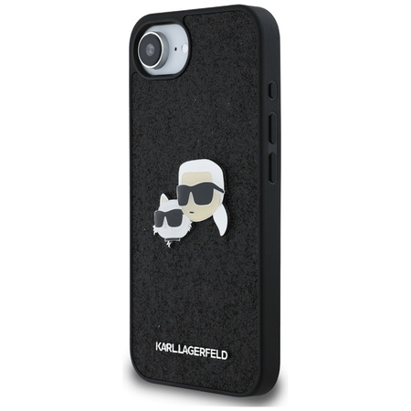 Karl Lagerfeld Fixed Glitter Karl & Choupette Heads Metal Pin - Etui do iPhone 16e (czarny) (KLHCPSE4PFGKCPK)