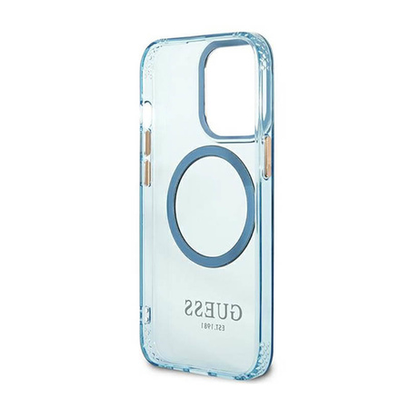 Guess Gold Outline Translucent MagSafe - Etui iPhone 13 Pro (niebieski) (GUHMP13LHTCMB)