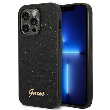 Guess Glitter Flakes Metal Logo Case – Etui iPhone 14 Pro (czarny) (GUHCP14LHGGSHK)