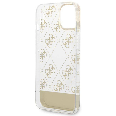 Guess 4G Stripe Script Logo Electroplated Pattern – Etui iPhone 14 Plus (złoty) (GUHCP14MHG4MHG)