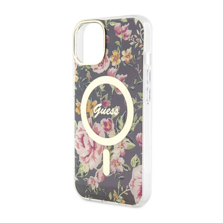Guess Flower MagSafe - Etui iPhone 14 Plus (Czarny) (GUHMP14MHCFWSK)