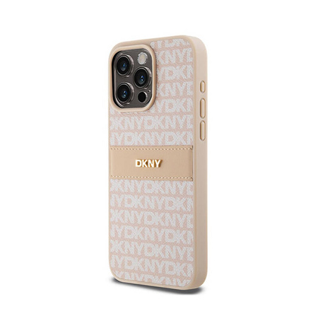 DKNY Leather Mono Stripe & Metal Logo - Etui iPhone 15 Pro Max (różowy) (DKHCP15XPRTHSLP)