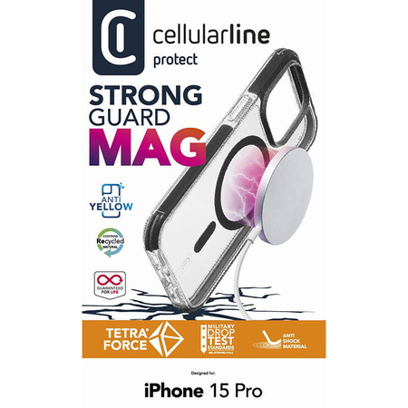 Cellularline Tetra Force Strong Guard Mag - Etui iPhone 15 Pro MagSafe z powłoką MICROBAN (przezroczysty) (TETRACMAGIPH15PROT)
