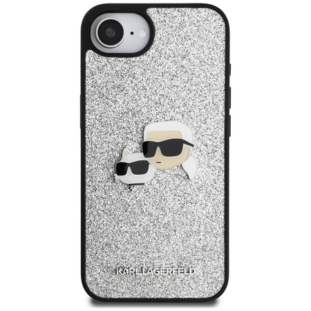 Karl Lagerfeld Fixed Glitter Karl & Choupette Heads Metal Pin - Etui do iPhone 16e (srebrny) (KLHCPSE4PFGKCPS)