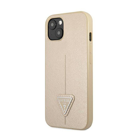 Guess Saffiano Triangle Logo Case – Etui iPhone 13 mini (beżowy) (GUHCP13SPSATLE)