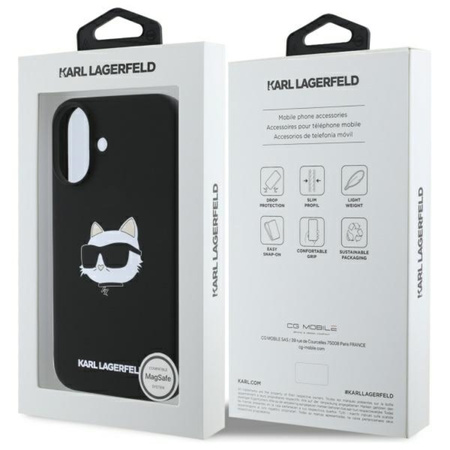 Karl Lagerfeld Silicone Choupette Head Print MagSafe - Etui iPhone 16 (czarny) (KLHMP16SSCHPPLK)