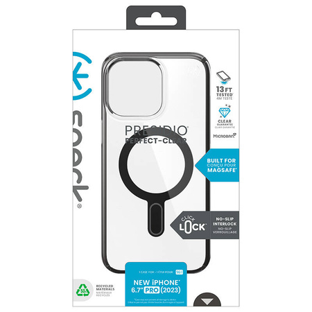 Speck Presidio Perfect-Clear ClickLock & Magsafe - Etui iPhone 15 Pro Max (Clear / Frosted Black / Slate Grey) (150465-3233)