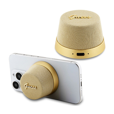Guess Magnetic Script Metal Logo - Głośnik Bluetooth V5.3 (złoty) (GUWSC3ALSMD)