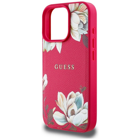 Guess Grained Printed Flower Pattern MagSafe - Etui do iPhone 16 Pro (fuksja) (GUHMP16LPGNMPLMF)