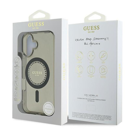 Guess IML Rhinestones MagSafe - Etui iPhone 16 Plus (czarny) (GUHMP16MPFTDTEK)