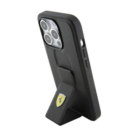 Ferrari Grip Stand Metal Logo - Etui iPhone 15 Pro Max (czarny) (FEHCP15XGSPSIK)